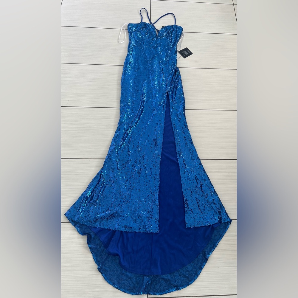 Lulu's Blue Sequin Prom Dress
